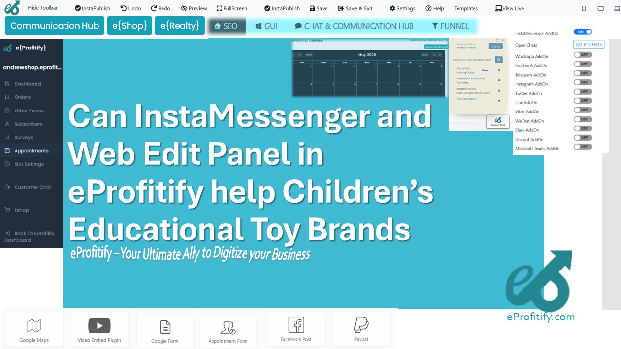 Can InstaMessenger and Web Edit Panel in eProfitify help Children’s Educational Toy Brands
